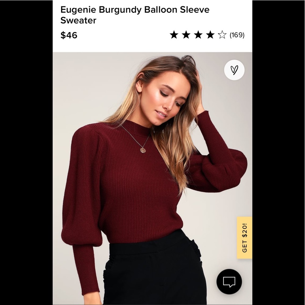Eugenie Burgundy Balloon Sleeve Sweater